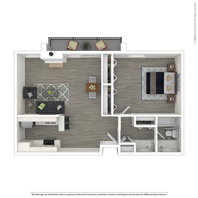 Floor plan for 1 bed, 1 bath, 850 sqft